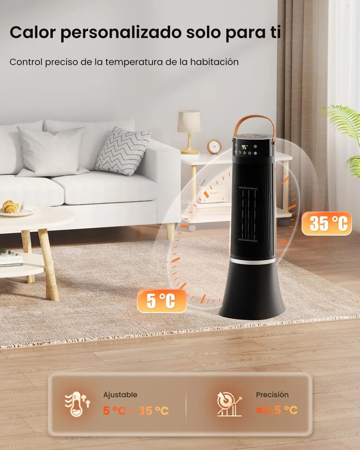 Calefactor Bajo consumption, 2000W Calefactor electric Cerámico PTC, Temporizador 12h, 3 Modos, Control Remoto, Protección Contra Sobrecalentamiento y Vuelco