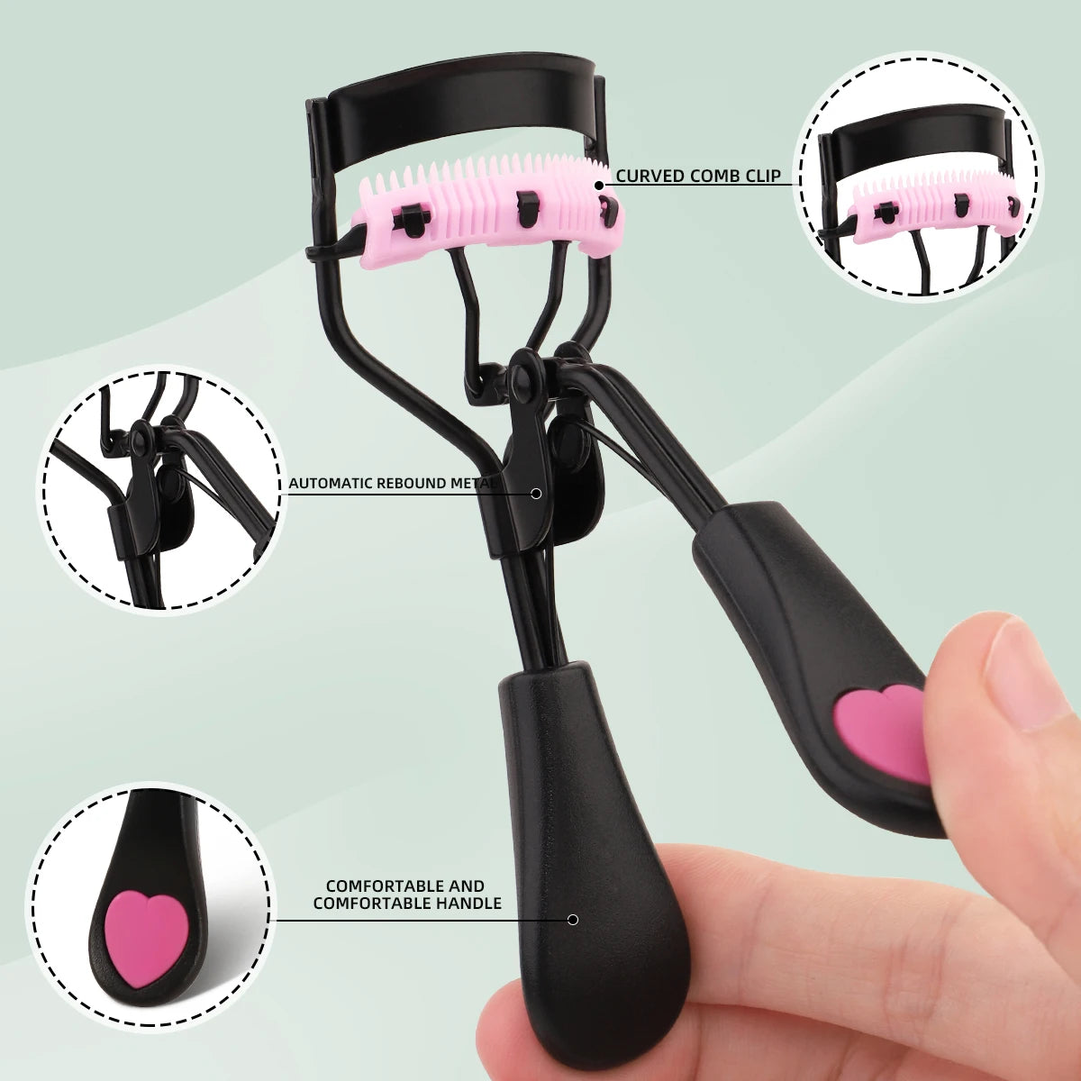 Love Comb Eyelash Curler Combination Set, No Harm to Eyelashes, Curling Eyelash Tools, Suitable for Men and Women.