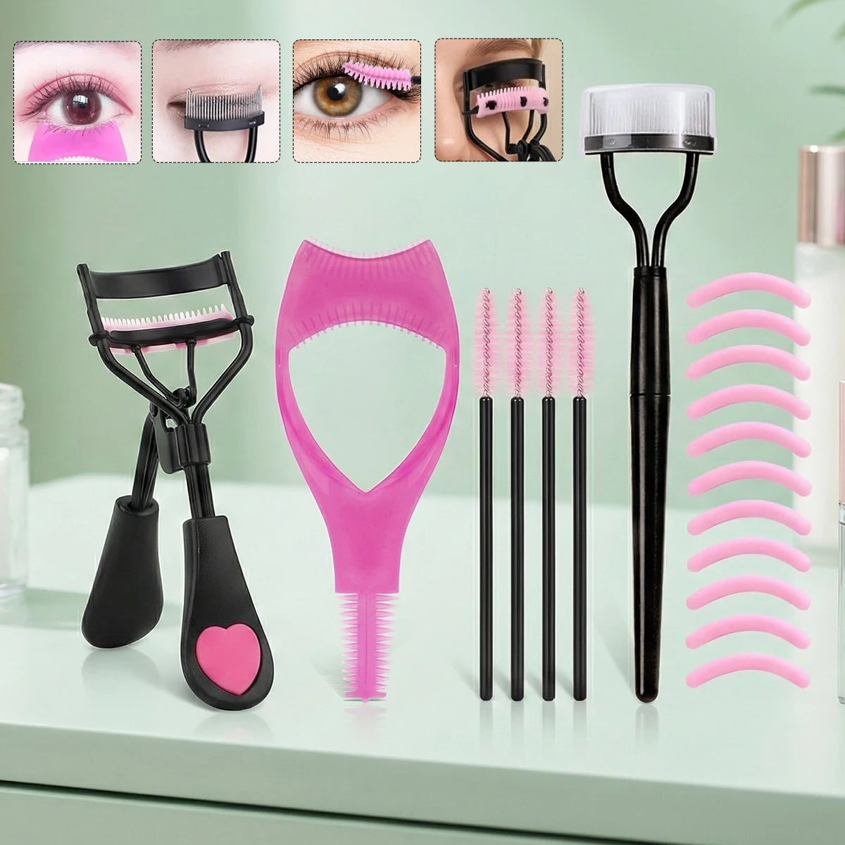 Love Comb Eyelash Curler Combination Set, No Harm to Eyelashes, Curling Eyelash Tools, Suitable for Men and Women.