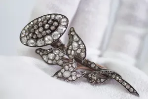 ANTIQUE ROSE CUT DIAMOND FLOWER MOTIF BROOCH