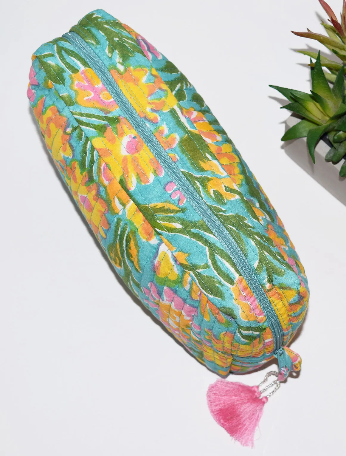 Crescent Waterproof Cosmetic Bag | Aqua Floral
