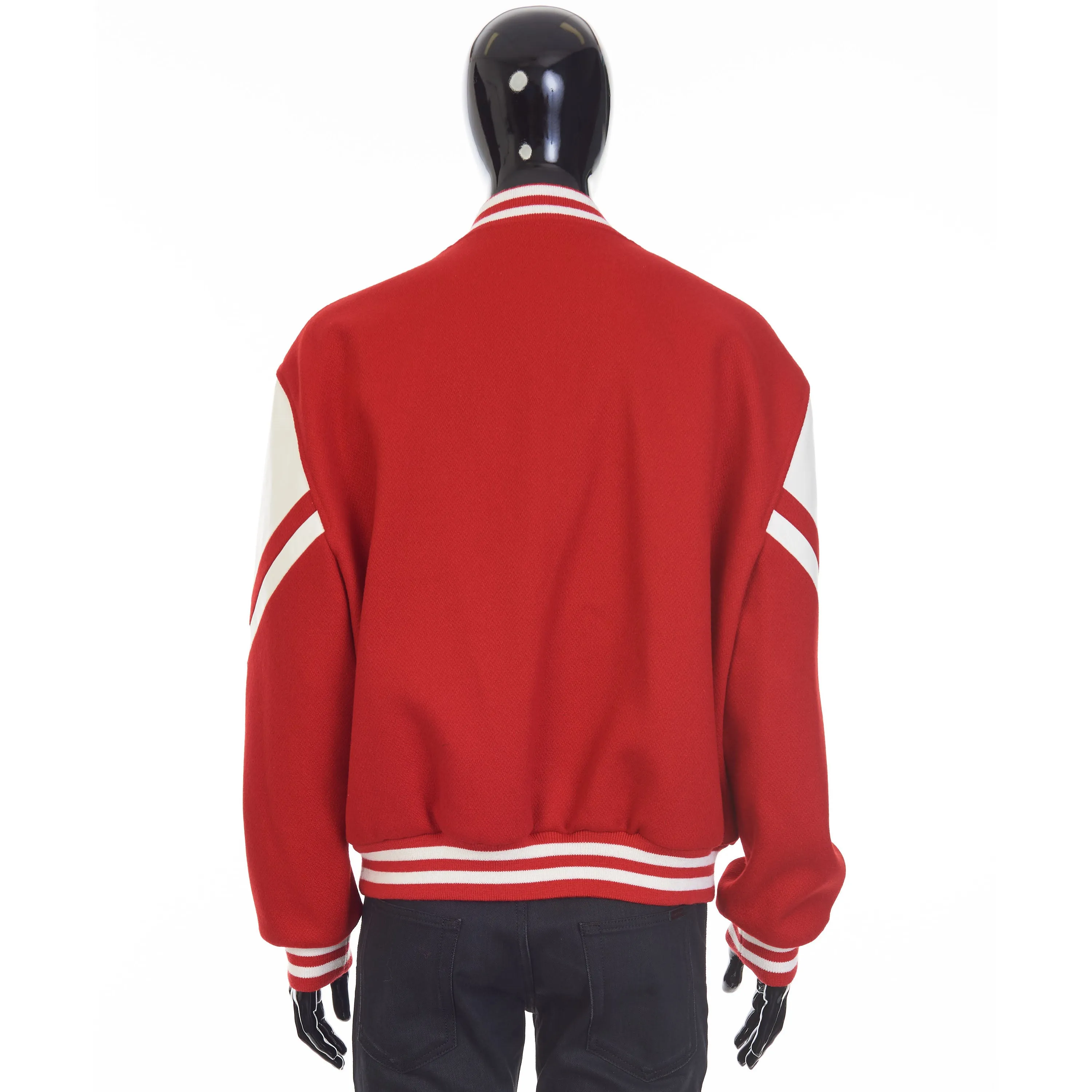 Jackson Teddy Jacket - Red Textured Wool, 'C' Patch, Leather Details