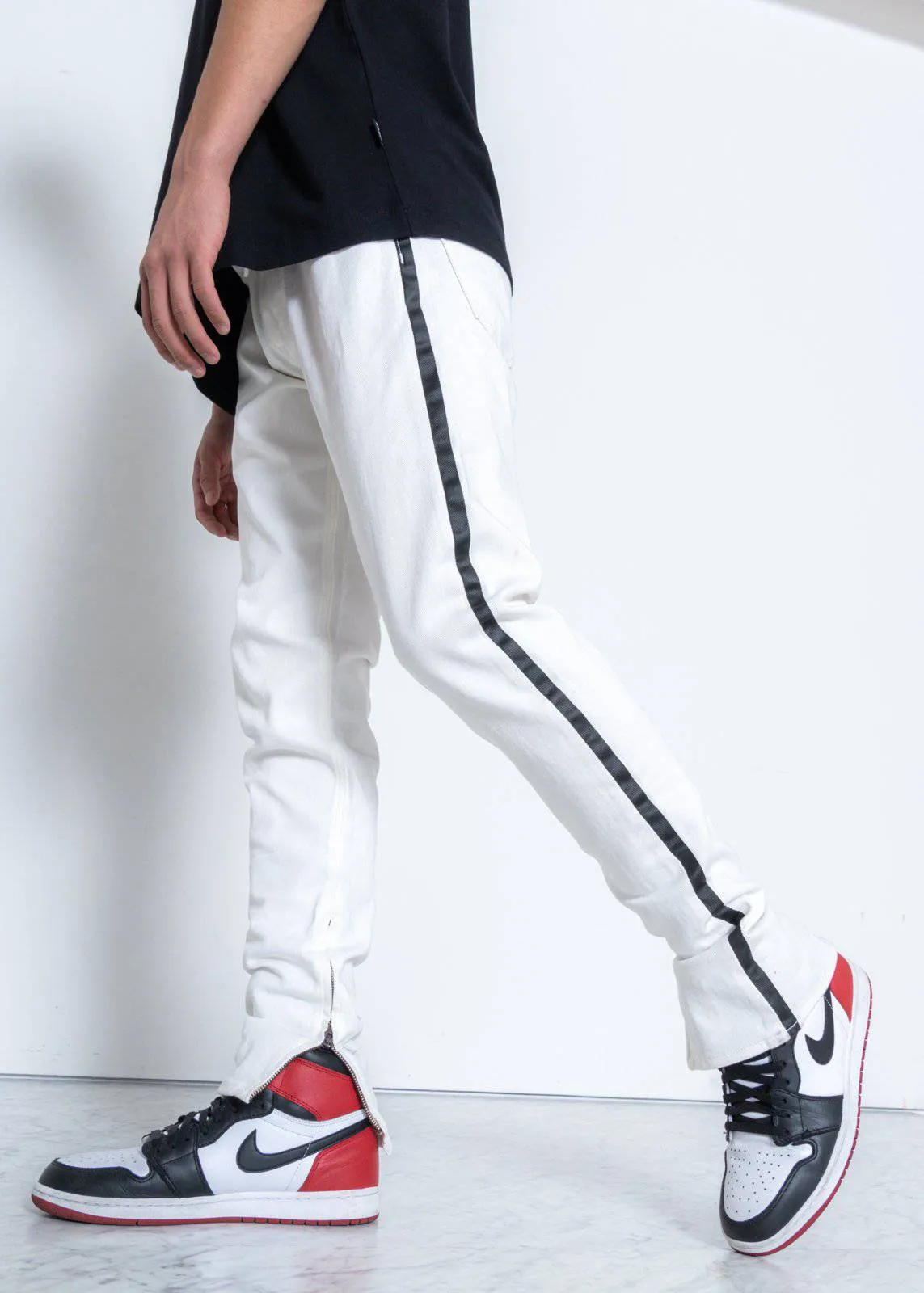 Men's Track Zip Skinny Fit Denim in White
