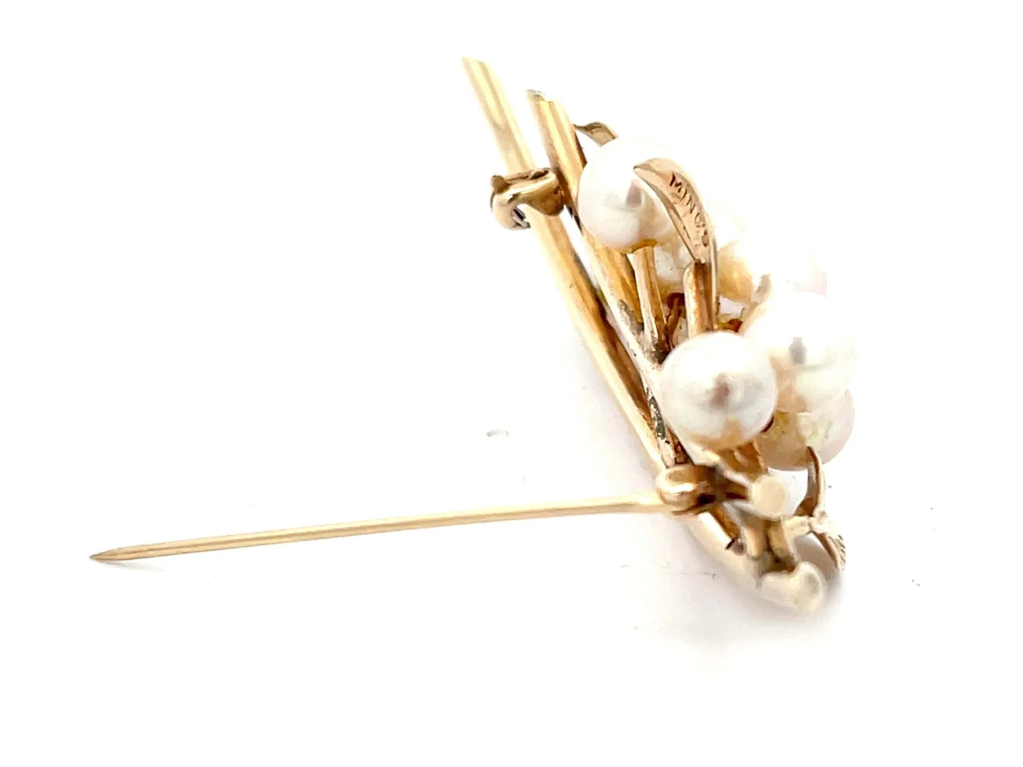Mings Pearls and Leaves on a Branch Brooch in 14k Yellow Gold